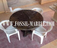 Table Manger en belle fossils marbre