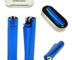 Briquet Clipper Métal + Boîte - Réglable Rechargeable - Blue Icy - Gas Lighter