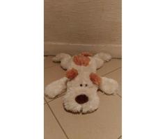 doudou peluche chien allongé écru marron très doux à poil semi-longs