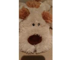 doudou peluche chien allongé écru marron très doux à poil semi-longs