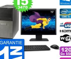 PC Dell 3010 MT Ecran 19" i5-3470 RAM 8Go SSD 120Go HDMI Windows 10 Wifi