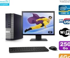 Lot PC DELL 790 SFF Intel Core i3-2120 3.3Ghz 4Go 250Go WIFI W7 Pro + Ecran 19